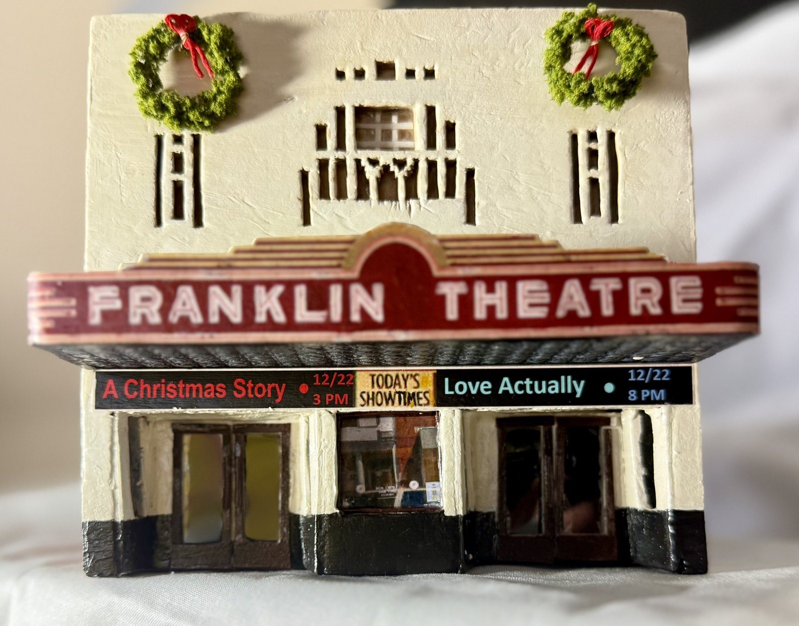 Hand-built original miniature of the Franklin Theatre